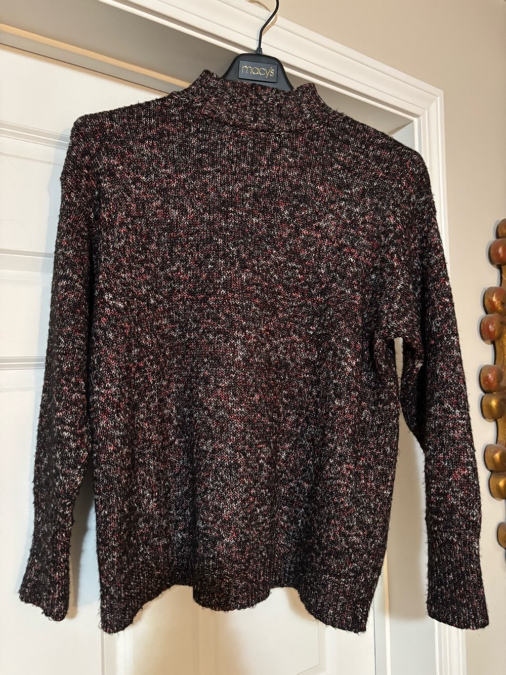 Chaps Black Marled Crewneck Sweater with Pink and White Flecks